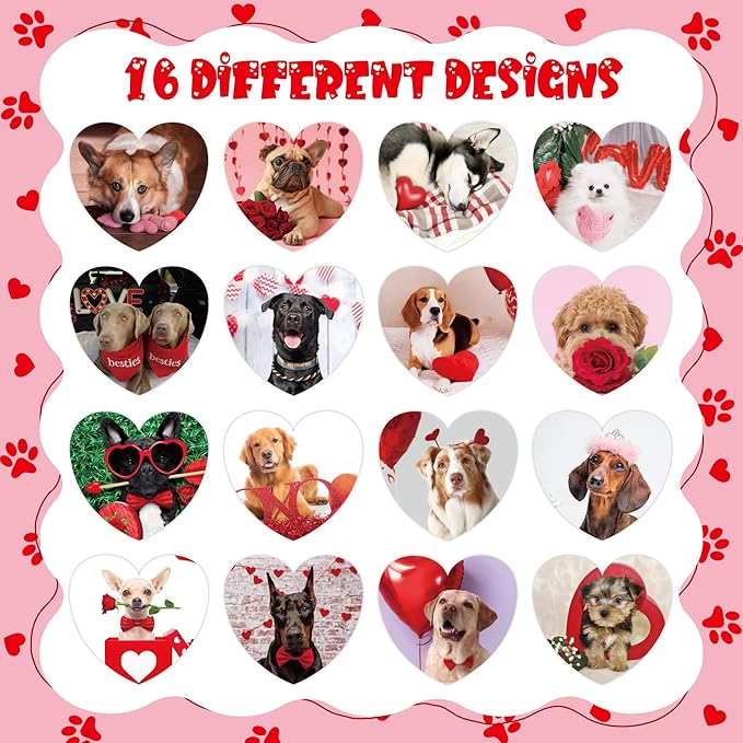 beyumi valentine realistic dog sticker - 1000pcs valentine's day realistic dog stickers in 2 rolls for kids valentine animal heart waterproof decal greeting card envelope scrapbooking party gift decor
