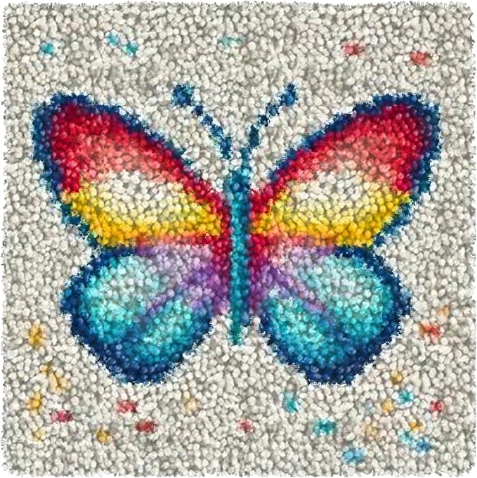 Yglnden Latch Hook Kits for Adults,DIY Rug Crafts Butterfly Pattern Color Printed Canvas,Latch Hook Kits for Beginners Handmade Needlework Crafts Home Decoration,12"x12"