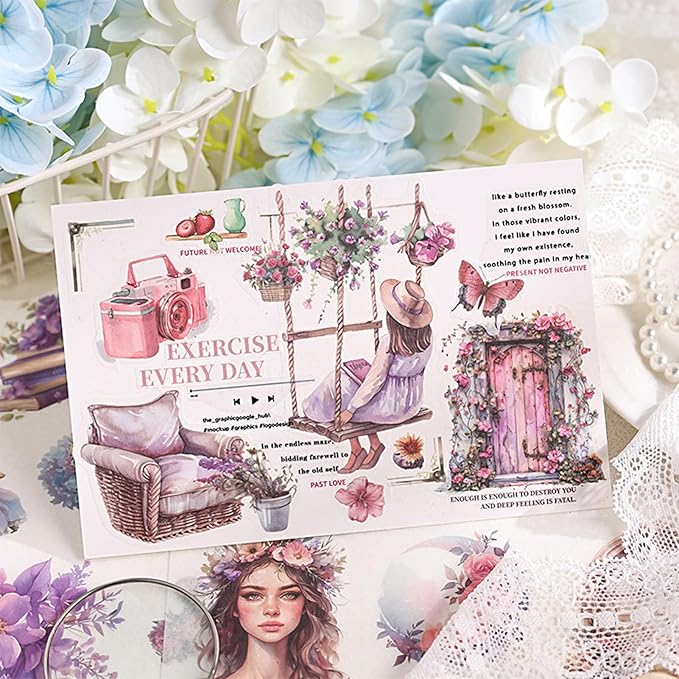 Aesthetic Washi Sticker Book,426pcs Scrapbook Stickers for Adults Pre-Cut Bullet Journal Stickers for Scrapbooking Supplies Vintage Ladies Flowers Sticker for Journaling Ephemera for Junk Journals