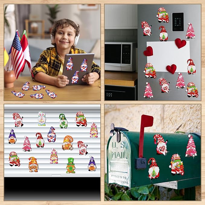 Frienda 12 Pcs Diamond Art Magnets Refrigerator Diamond Painting Magnets Seasonal Gnome Easy Kits Interchangeable for Adults Beginners DIY Gnome Home Decors Gifts Craft