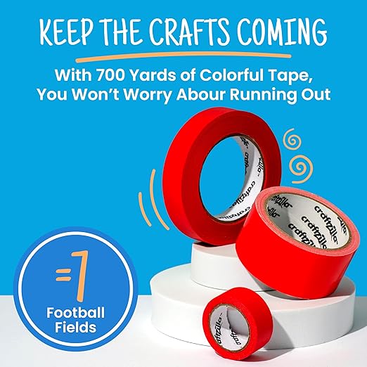 Colored Masking Tape - 7 Roll Multi Pack - 210 Feet x 1 Inch of Colorful Craft Tape for Arts & Crafts, Labeling and Color- Coding