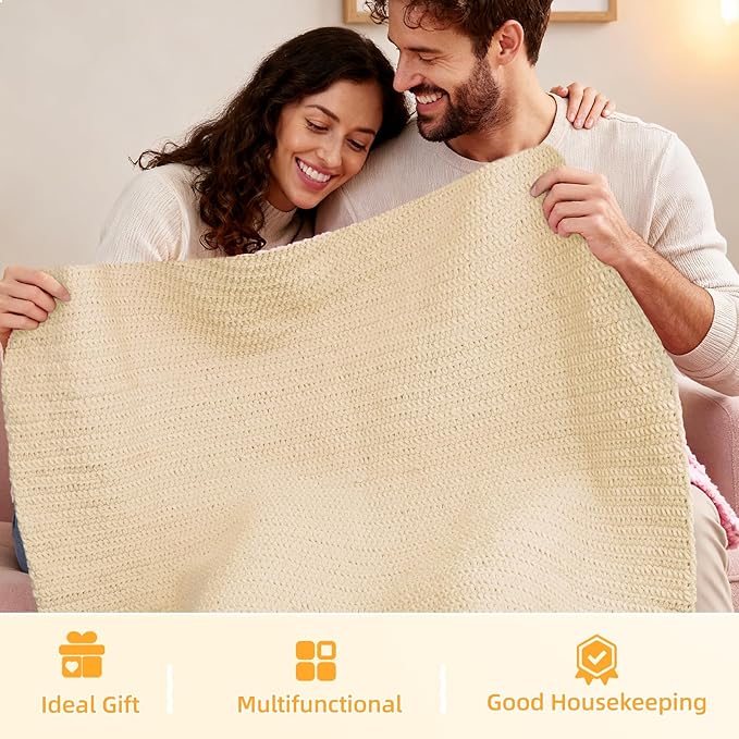 Aeelike Blanket Crochet Kit for Beginners, Easy Crochet Blanket Kit with Soft Chenille Yarns Detailed Instruction Crocheting Accessories Complete Beginners Crocheting Kits, Khaki