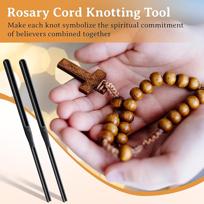 2 Pack Rosary Cord Knotting Tool, #7#9 and #36 Dual Head Twine Knotting Tool, Rosary Making Supplies, Beads Tying Kit, Beading Cord Kit for Jewelry, Fishing Hook, Bracelet(Black)