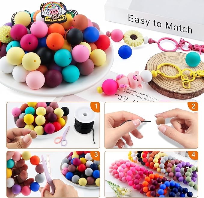 65Pcs 19mm Silicone Beads for Keychain Making Bracelet Necklace, Bulk Round Silicone Beads for Pens(Orange)