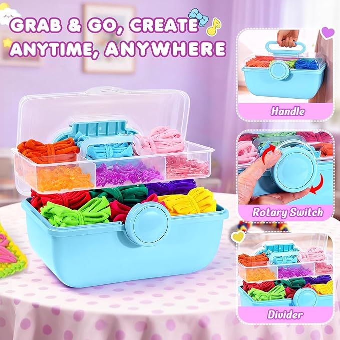 478 Pcs Weaving Loom Kit with Portable Case, Perfect for Making Handbags, Potholder Maker, Bracelet for DIY Crafters & Makers, Complete Craft Kit with Hooks, Gift for Christmas, Birthday,Blue