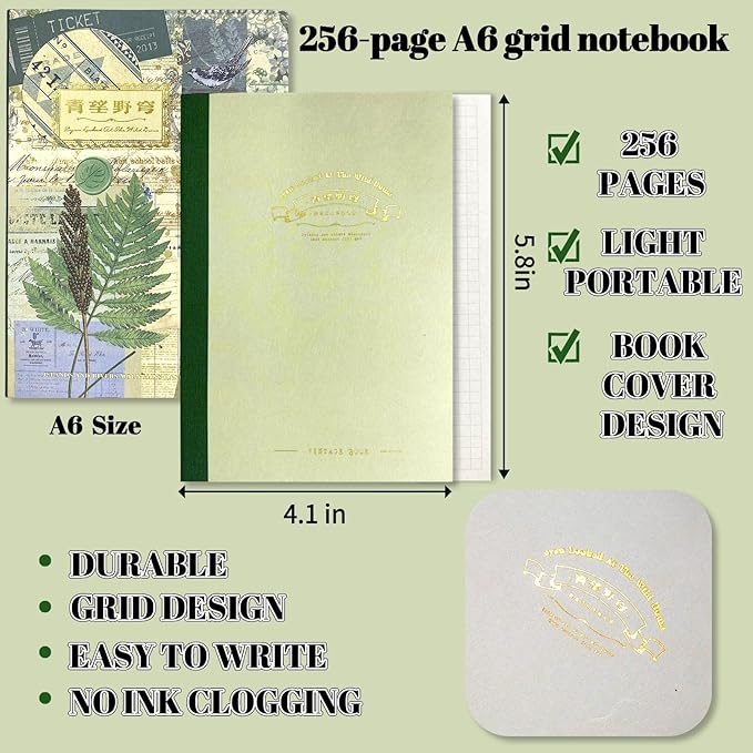 LCLAIDYDY Scrapbooking Supplies Kit,Vintage Botanical Aesthetic Scrapbook Kit,Bullet Junk Journal Kit with Journaling,A6 Grid Notebook,Stationery,Flower DIY Craft Gift for Teen Girl Women