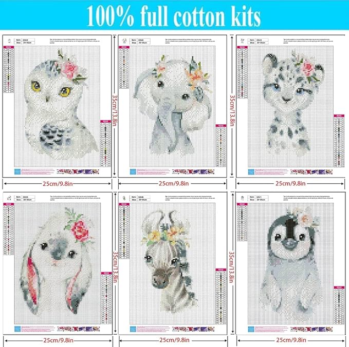6 Pack Animal Cross Stitch Kits for Adults - Stamped Crossstitching Kits Preprinted 11 Count Cross-Stitch Kit for Beginner, 11CT Prestamped Easy Pattern Needlepoint Kits Crafts for Decor 9.8x13.8inch