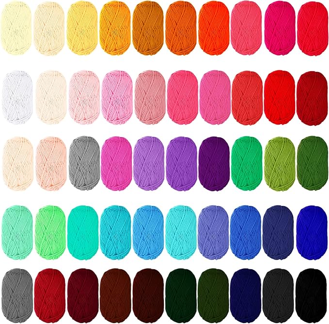 Kenning 50 Rolls Acrylic Yarn Skeins Bulk Assorted Soft 4390 Multicolor Crochet Yarn Mini Winter Gifts for Knitting Crocheting Adults Craft Project, 50 Colors