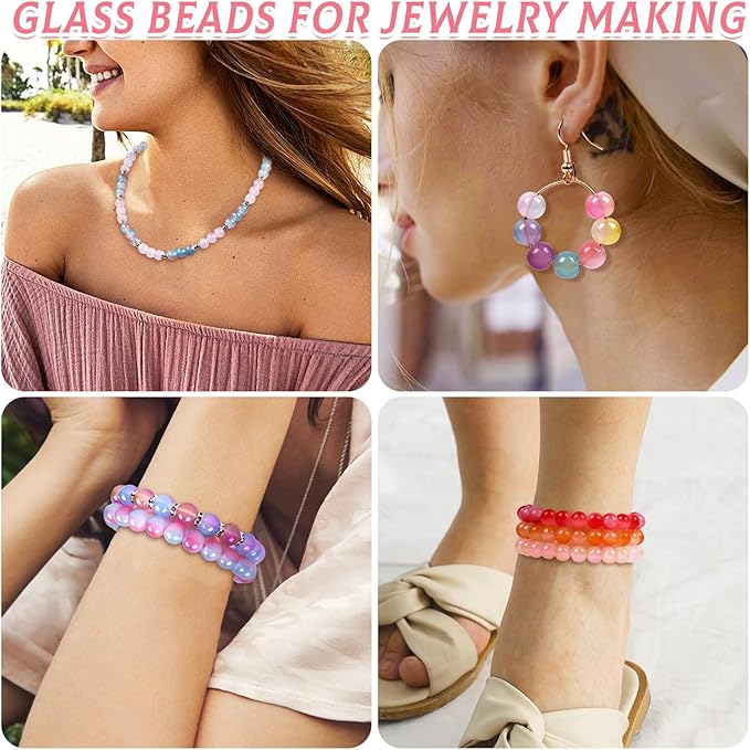Wuollgess 1700Pcs 8mm Glass Beads for Jewelry Making, 48 Colors Crystal Beads for Bracelet Making Kit Round Beads DIY Craft for Teen Adults, 2 Box