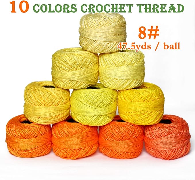 colored bird Crochet Thread 10 Balls Cardinal Size 8 for Crochet Hardanger Cross Stitch Needlepoint Hand Embroidery (Orange Series)