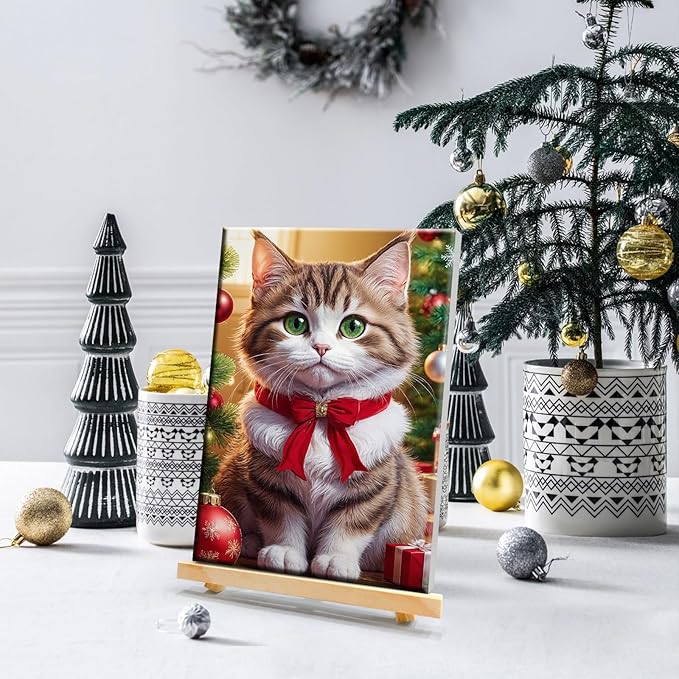 JOOZ Paint by Numbers Kit for Adults with Frame Christmas Cat Paint by Number with Easel Christmas Ball Adult Paint by Number Kits Framed DIY Oil Painting Kits for Gift Home Wall Decor 8x12 Inch