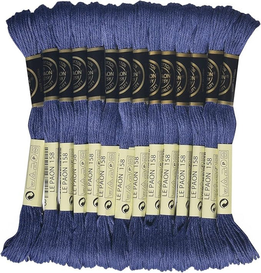 LE PAON Embroidery Floss, 14-Pack Six Strands 100% Long Staple Cotton Embroidery Thread, 8.7-Yard，Color Number：158,Dark Cornflower Blue