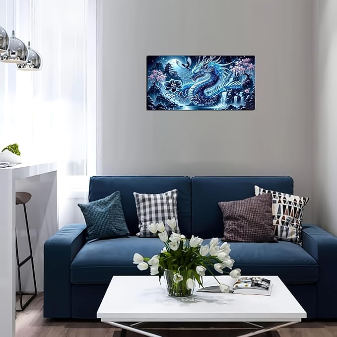 Fantasy Dragon 5D Diamond Painting Kits for Adults,Waterfall Landscape Diamond Mosaic Art,DIY Full Round Diamond Embroidery,Diamond Art Kits for Home Decor,Large size 31.5 x 15.7 inches,DIY Mosaic Art