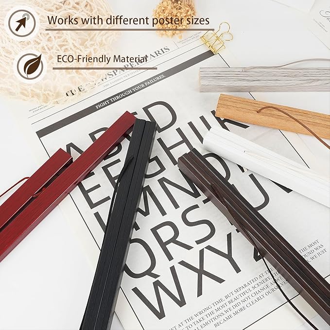 2 Pack Magnetic Poster Hanger Frame, 20x28 20x30 20x26 Light Wood Wooden Magnet Canvas Artwork Print Dowel Poster Hangers Frames Hanging Kit (Teak Wood, 20", 2 Packs)