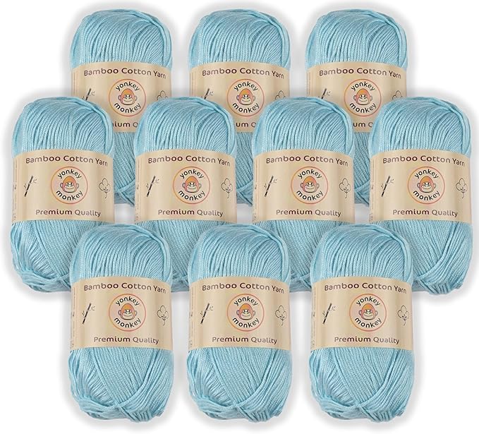 10-Pack of Yonkey Monkey 500 Grams Yarn - 70% Rayon derived from Bamboo, 30% Cotton - Imported - Shallow Lake 9018