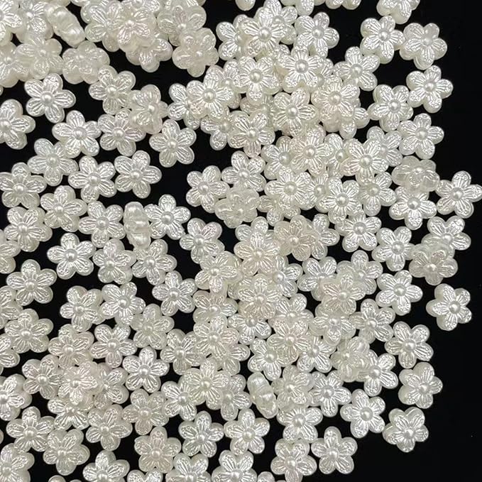200Pcs Pearl Flower Beads for Bracelet,Cute Flatback Resin Charms for Jewelry Making Bulk Decorations,DIY Phone Charms Beads,White Unique Aesthetic Beads for Crafts
