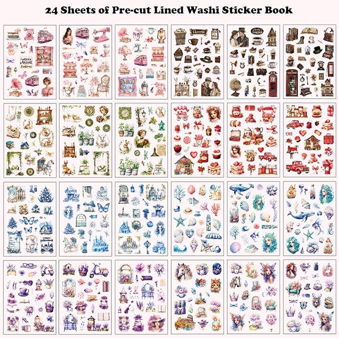 Journal Sticker Book for Adults, 568pcs Pre-Cut Junk Journal Stickers for Scrapbooking Supplies Vintage Washi Stickers for Journaling Aesthetic Scrapbook Supplies for Women, Ephemera Sticker Book