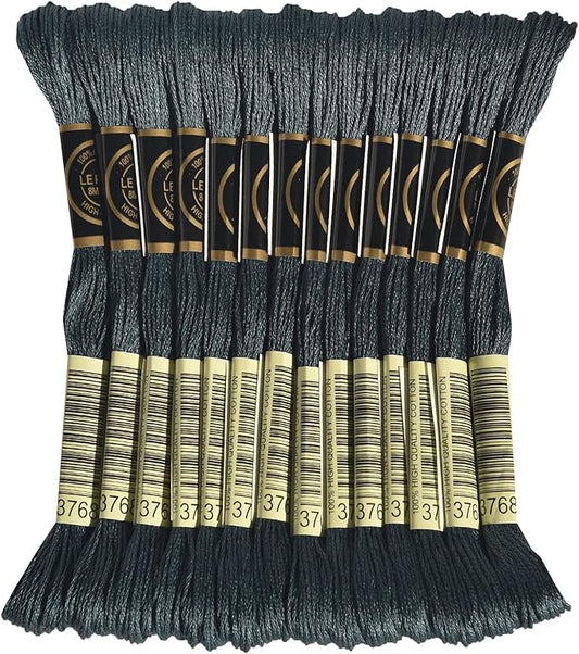LE PAON Embroidery Floss, 14-Pack Six Strands 100% Long Staple Cotton Embroidery Thread, 8.7-Yard，Color Number：3768, Dark Grey Green