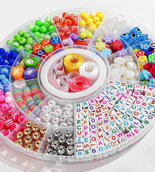 minimissmianyc 594pcs bead bracelet making kit for kids,colorful pony beads pearl shell flower evil eyes star carft friendship bracelet necklace jewelry making supplies kit gifts for boys girls women