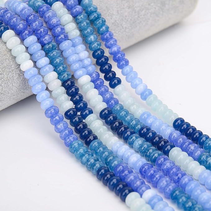 2 Strands (150PCs) Blue Shade Jade Rondelle Beads, 5 * 8mm Gemstone Loose Spacer Abacus Disk Beads for DIY Bracelet Necklace Earrings Jewelry Making, Craft Supplies Beading Kit