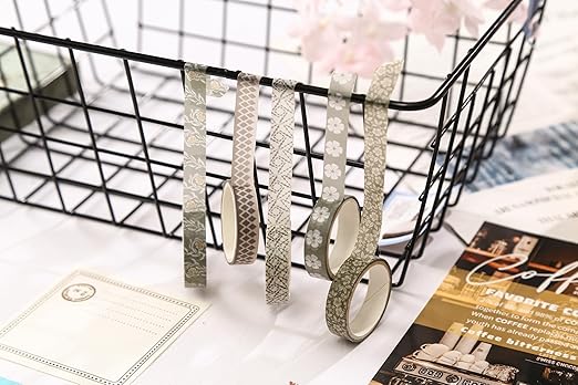 YUBX Basic Patterns Washi Tape Set 60 Rolls Geometric Elegance Decorative Skinny Masking Tapes for Arts, DIY Crafts, Journals, Planners, Scrapbook, Wrapping (Bygone Days)