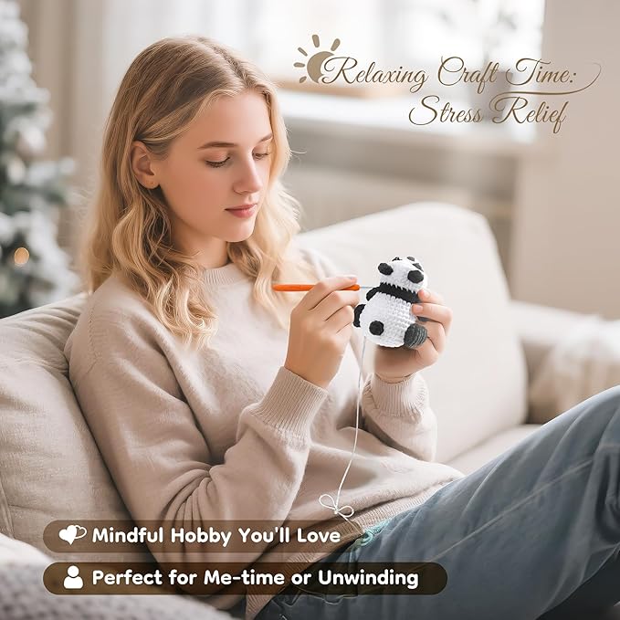 fortuning's jds crochet kit for beginners, panda & capybara crochet animal kits, easy crochet kit for adults, complete diy craft knitting kit w/step-by-step video tutorials christmas gifts