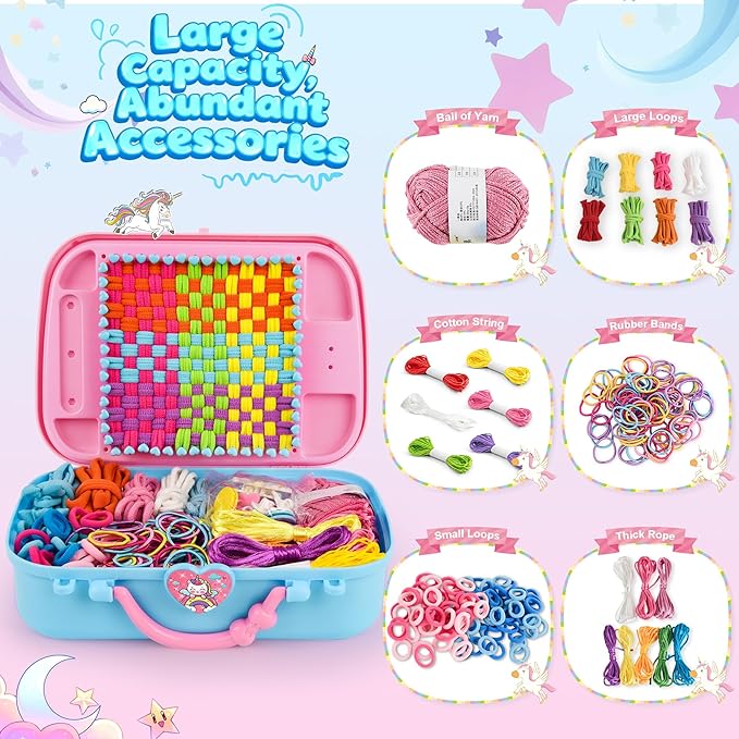 6-in-1 friendship bracelet making kit,weaving loom kit toys, 500+ pcs craft kits for kids,a multi-functional weaving loom that can be used to make bracelet, potholder, pendants, bags, hats and scarves