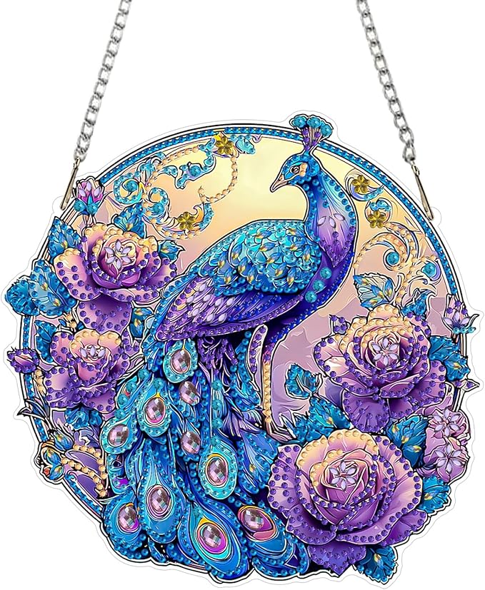 MAXBYE Peacock Animal Hanging Diamond Art Painting Kits for Adults Beginners, DIY 5D Special Shaped Crystal Painting Diamond Kits Hanging Ornament for Gift Home Wall Door Decor