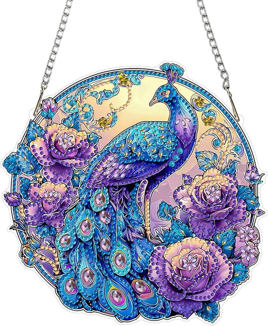 MAXBYE Peacock Animal Hanging Diamond Art Painting Kits for Adults Beginners, DIY 5D Special Shaped Crystal Painting Diamond Kits Hanging Ornament for Gift Home Wall Door Decor