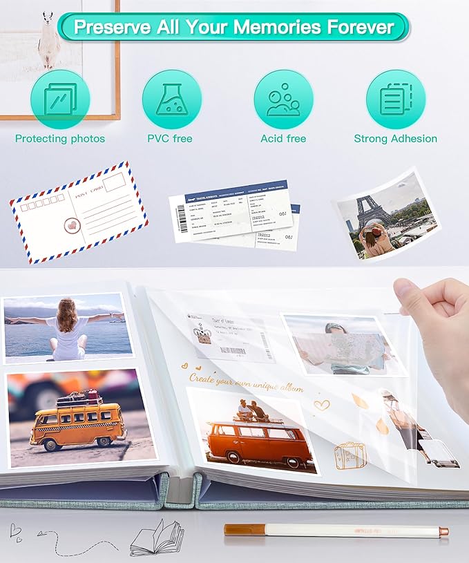 Popotop Photo Album Self Adhesive Scrapbook Album for 4x6 5x7 8x10 Pictures DIY Photo Book as Scrapbooking Supplies Kits, Birthday Gifts for Women Mom Wedding Baby Family Travel