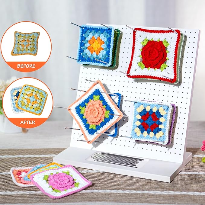 House of worlds 13" Crochet Blocking Board with 20 Pins/Pegs, Granny Square Blocking Boards for Crochet Projects, High-Density Board with PVC Coating. Crocheting Accessories Gifts for Crocheters