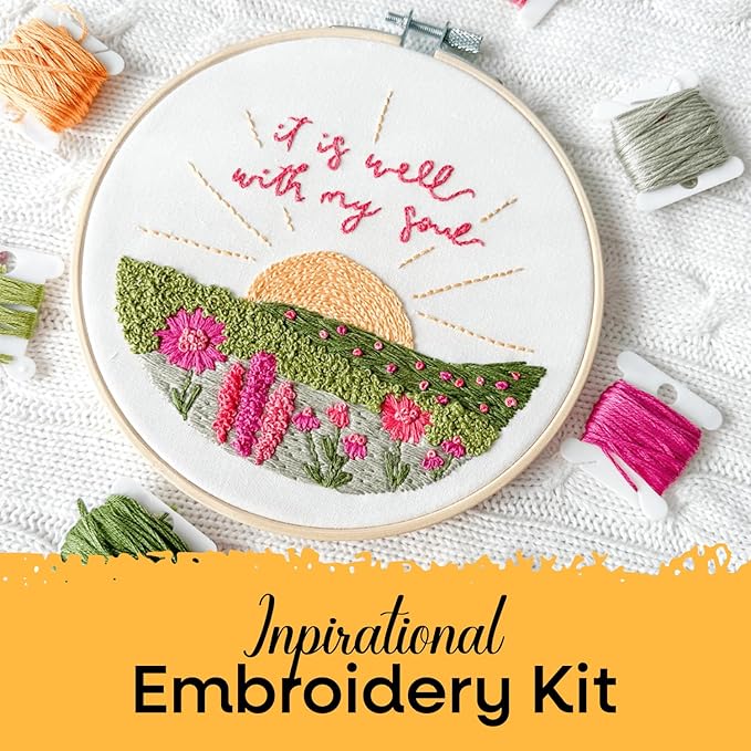 elly & grace christian embroidery kit with embroidery hoop, easy embroidery kit for beginners and adults, full embroidery hoop kit with needles and thread included (it is well)