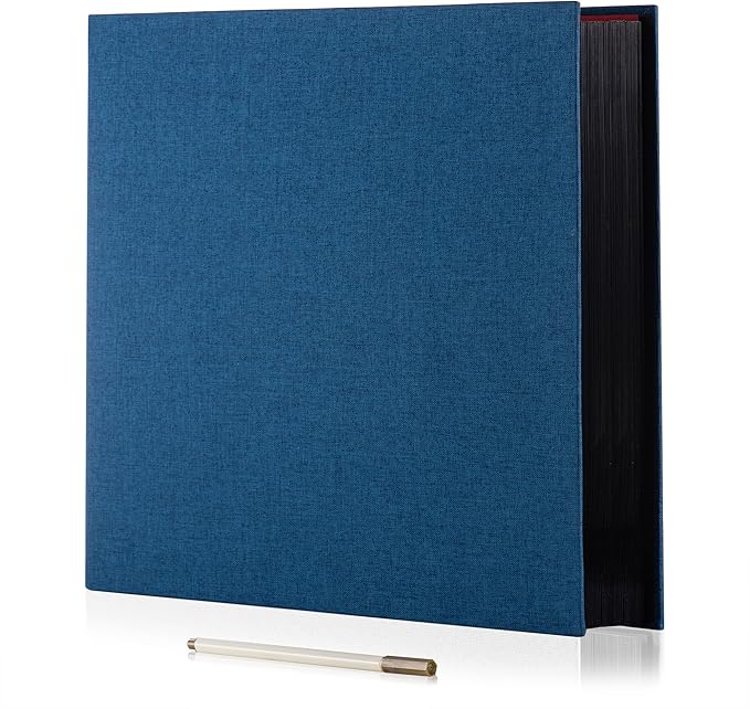 Large Photo Album Self Adhesive for 4x6 8x10 Magnetic Scrapbook Album DIY 60 Black Sticky Pages Linen Cover Photo Album(Blue)