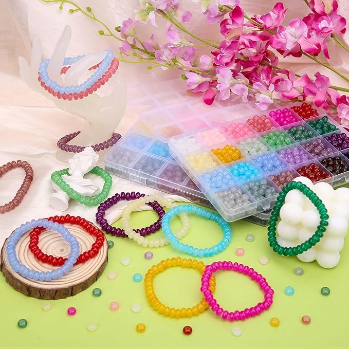 BONNY BOXX Abacus Glass Beads for Jewelry Making, 960pcs 5x8mm Rondelle Spacer Beads in 24 Colors, Crystal Gemstone Beads for Bracelet, Necklace, DIY Crafts