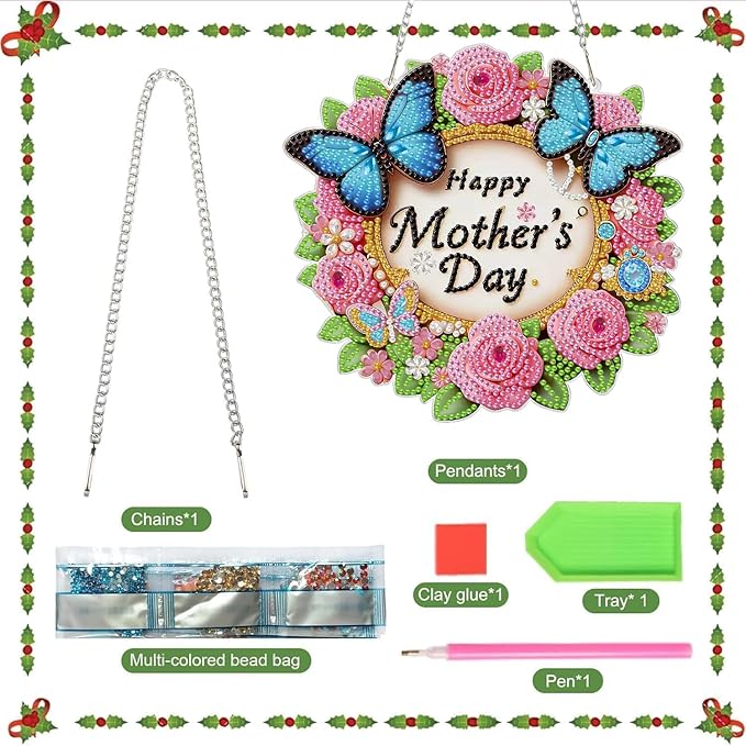 BAWKENTON Mother's Day Hanging Diamonds Art kit for Adult, DIY Diamonds Painting Art Kit, 7.68x7.27in Acrylic Diamonds Painting Board Kit Ornament, Special Crystal Diamond Hanging Ornament
