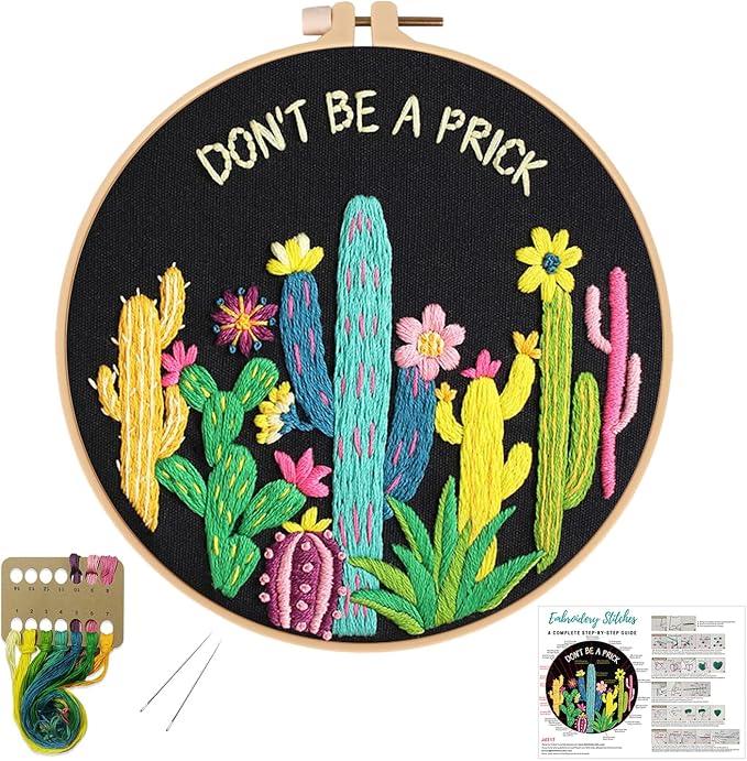Louise Maelys Cactus Embroidery Kits for Beginners,Funny Plant Cross Stitch Kit for Adults,DIY Needlepoint Including Hoop,Instruction and Threads