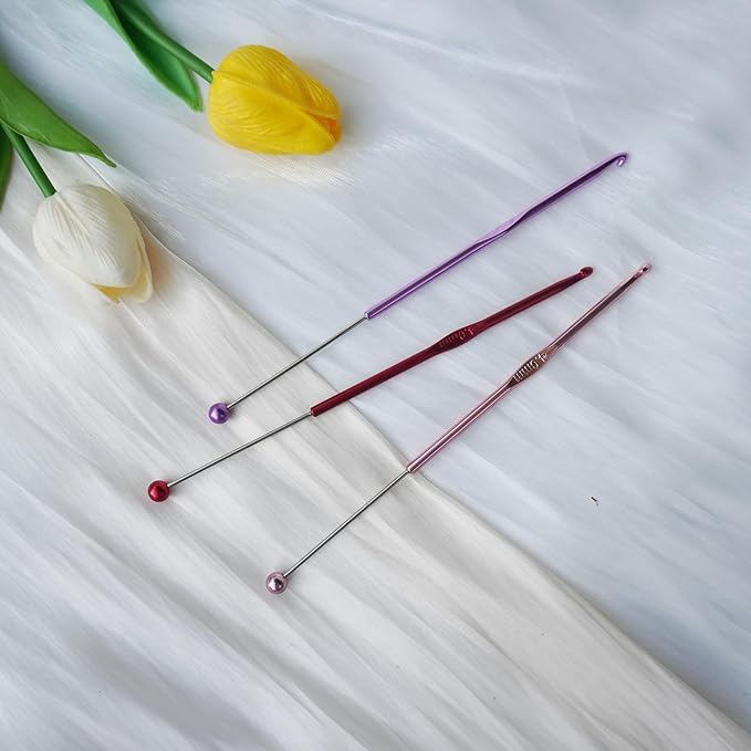 6 Pack DIY Beadable Crochet Hooks Knitting Needles Set Aluminum Handle for Focal Beads Colors (Blue Purple Red Orange Pink Light Blue, 4 mm)