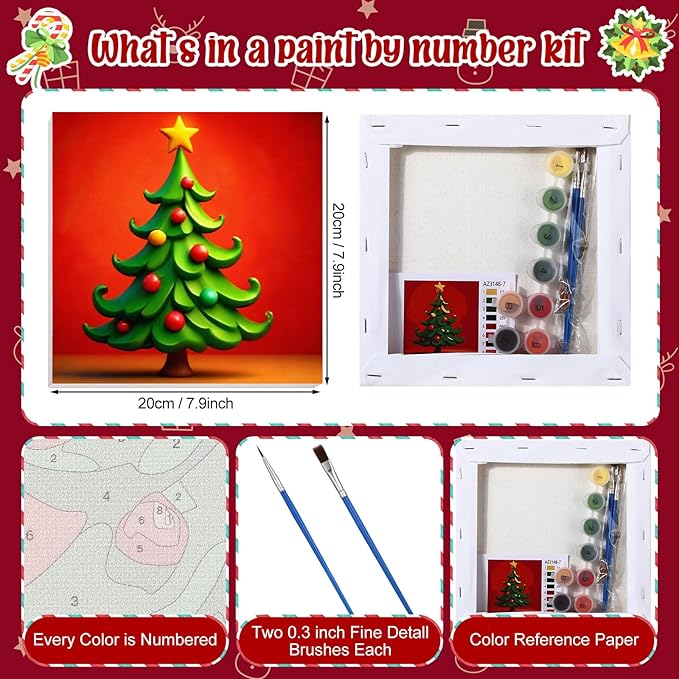 Nezyo 12 Sets Christmas Paint by Numbers Kit with Frame for Adult Beginners, Paint by Number DIY Acrylic Painting Canvas for Painting Party, Classroom Activity Birthday Gift, 8 x 8 Inch