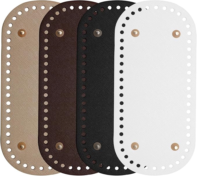Zorfeter 4 Pack Bag Bases with 2 PCS Crochet Hook, PU Leather Crochet Bottoms Leather Purse Bottoms, 8.7x4 Inch Bag Bottom Shaper for DIY Bag Making/Crochet Enthusiasts
