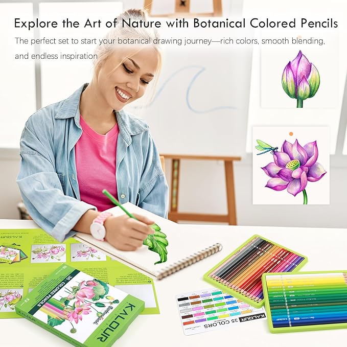 36-piece Green Botanical Colored Pencil Set, Pre-sharpened Wooden Colored Pencils for Adults Artists Beginners Coloring Books Drawing & Sketching