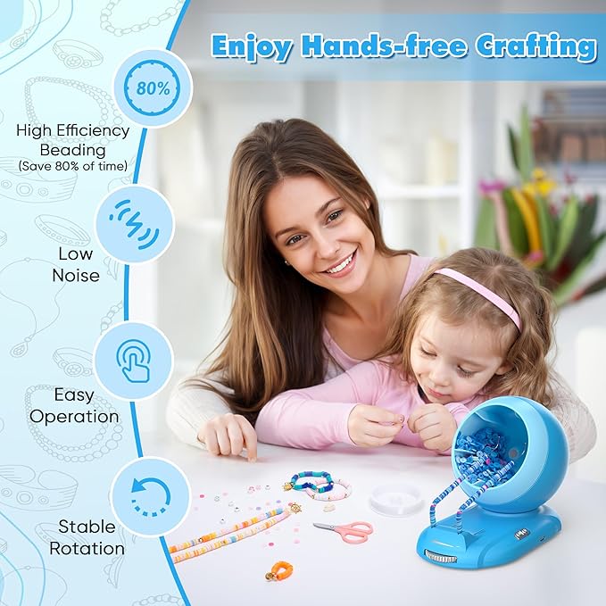 ETUDAW Clay Bead Spinner for Jewelry Making, Rechargeable Cordless Electric Bead Spinner, 4500PCS Clay Bead Bracelet Making Kit with Dual Needles and Adjustable Speed for Holidays, Birthdays (Blue)