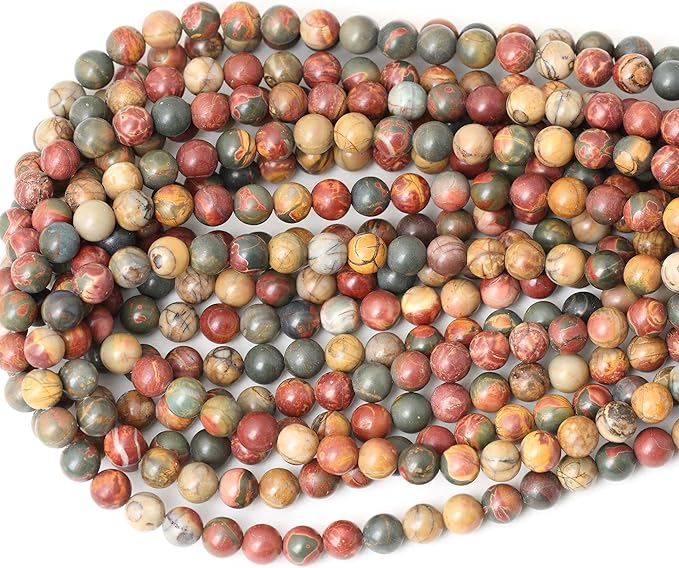 cheavian 45pcs 8mm natural picasso jasper gemstone round loose beads for jewelry making 1 strand 15"