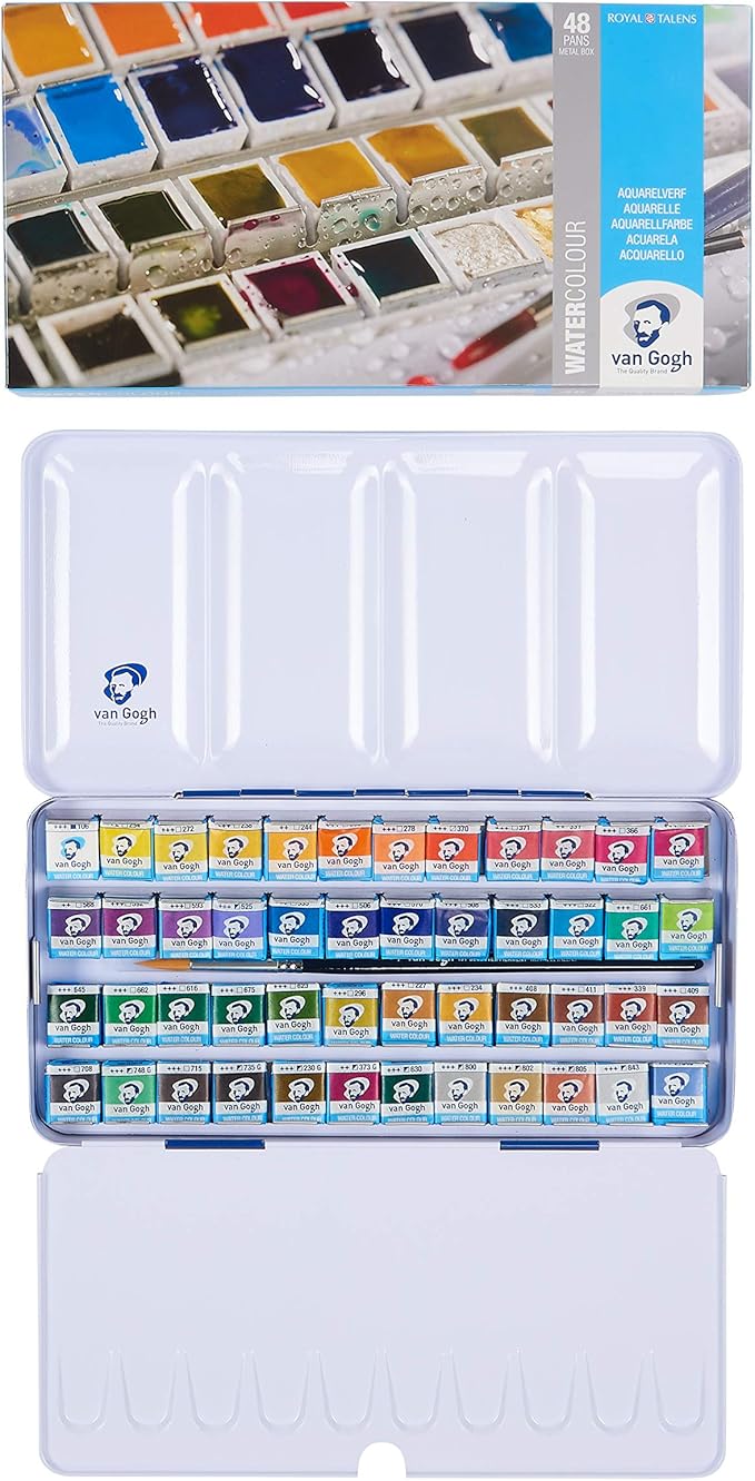 Van Gogh Watercolor Paint Set, Metal Tin, 48-Half Pan