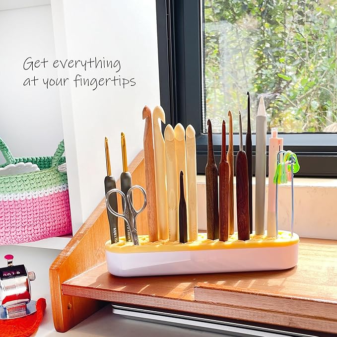 YOJOB Desktop Crochet Hook Case, Silicone Crochet Hooks Organizer, Pen Holder for Desk