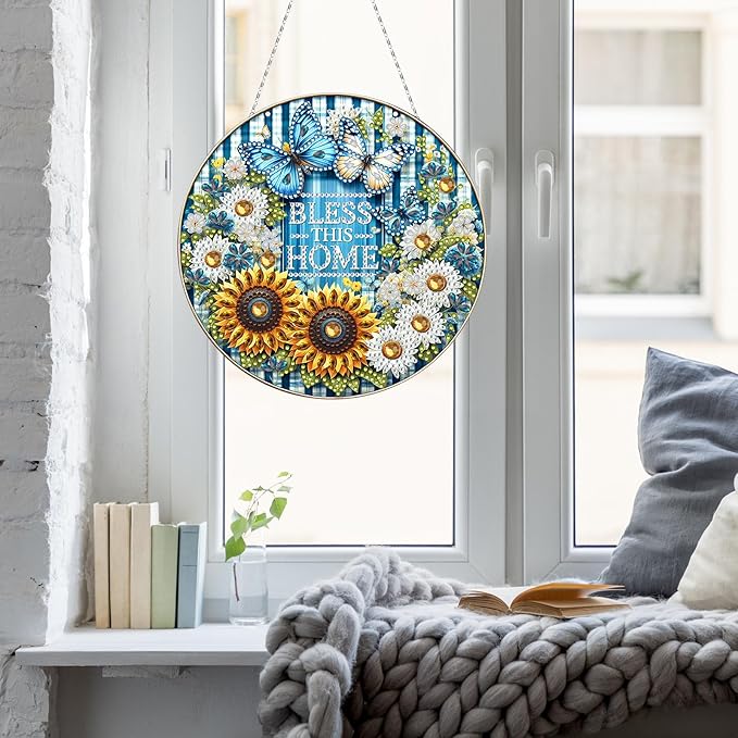 Generic DIY Hanging Diamond Pendant Special Shaped Crystal Diamond Art Painting Ornament Single Sided for Window Home Garden Wall Door Decor-Butterfly Flowers