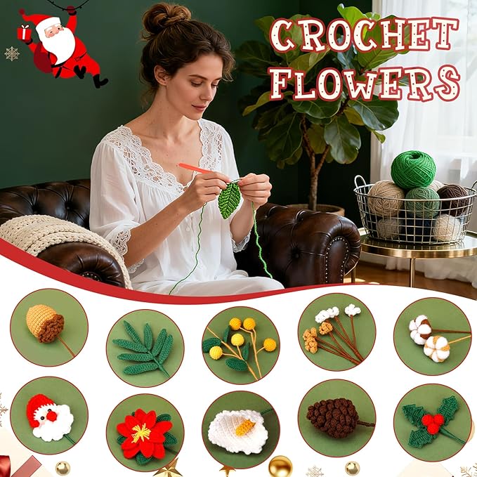 Pnytty Crochet Kit for Beginner Adults, Flower Bouquet Crochet Starter Kit with Step-by-Step Video Tutorials Knitting Kit for Holiday, Home Decor, Anniversary Day Present