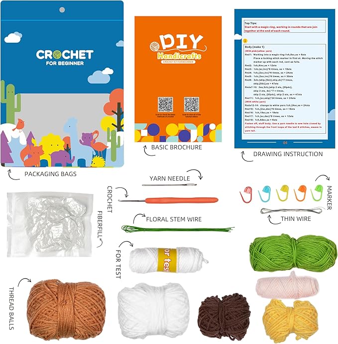 Crochet Set - Beginner Friendly Crochet Set with Step by Step Teaching Videos and Crochet Pattern Manuals (Daisy Potted Plant)