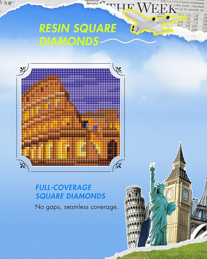 forever young Minigem Small Diamond Art Kits for Beginners, 12Pcs World-Famous Landmark Square Diamond Painting Kits for Adults, 3-Hour Postcard-Style Mini Diamond Art Kits (5x7 Inch)