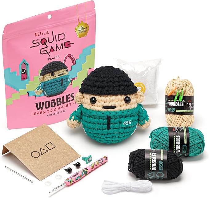 The Woobles Beginners Crochet Kit with Easy Peasy Yarn as seen on Shark Tank - with Step-by-Step Video Tutorials - Squid Game (Player)
