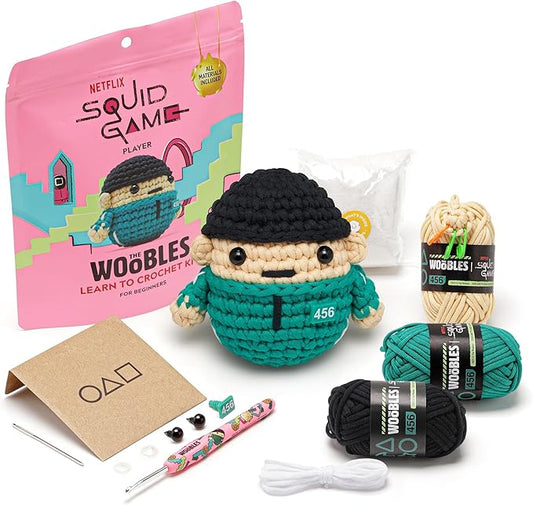 The Woobles Beginners Crochet Kit with Easy Peasy Yarn as seen on Shark Tank - with Step-by-Step Video Tutorials - Squid Game (Player)